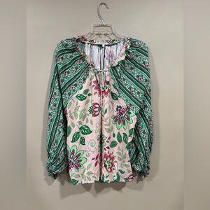 Celina Moon Women’s Floral Blouse Tie Neck Size L NWT